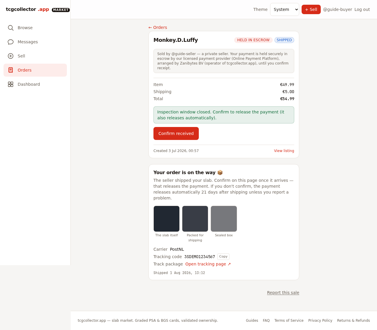Mark the order delivered when it arrives — desktop