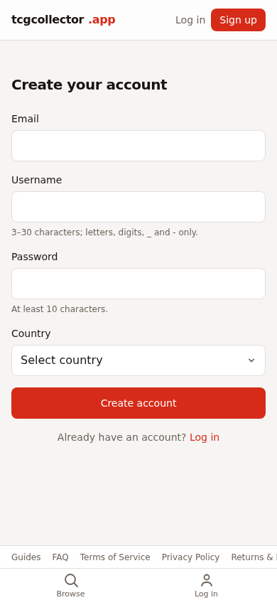 Create an account — mobile